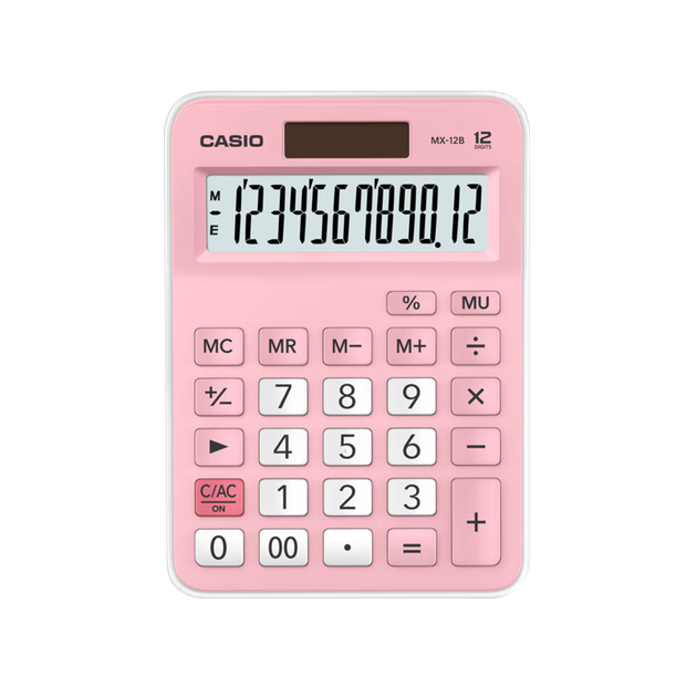 Калькулятор Casio MX-12B для початкової школи для учнів четвертого, п'ятого та шостого класів, спеціалізований для учнів, маленький милий калькулятор без мови, сонячне та подвійне джерело живлення, рожевий - изображение 4