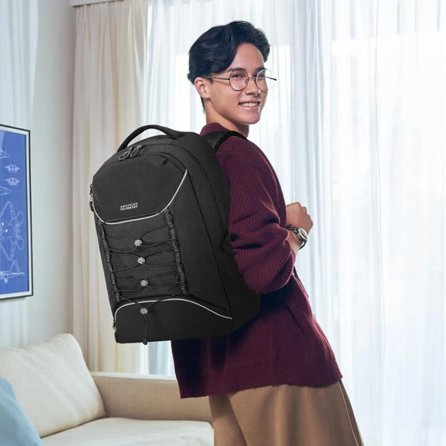 Рюкзак AMERICAN TOURISTER, модна повсякденна спортивна сумка для зберігання речей, місткий рюкзак, NA8*09001, чорний. - Фото 4 Рюкзак AMERICAN TOURISTER, модна повсякденна спортивна сумка для зберігання речей, місткий рюкзак, NA8*09001, чорний. - зображення 4