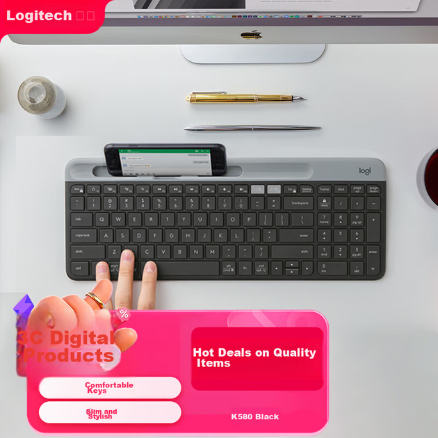 Беспроводная Bluetooth-клавиатура Logitech Stylish Series K580 для офиса, портативная ультратонкая клавиатура для ноутбука и планшета, цвет Starry Gray, 101 клавиша. - изображение 4