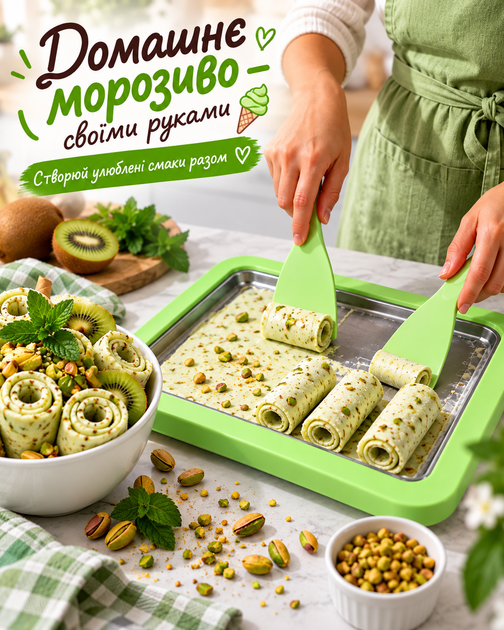 Аппарат для приготовления рулетов из мороженого, мороженица Ice Cream Maker Instant с 2 лопатками, салатовый - Фото 4 Аппарат для приготовления рулетов из мороженого, мороженица Ice Cream Maker Instant с 2 лопатками, салатовый - изображение 4