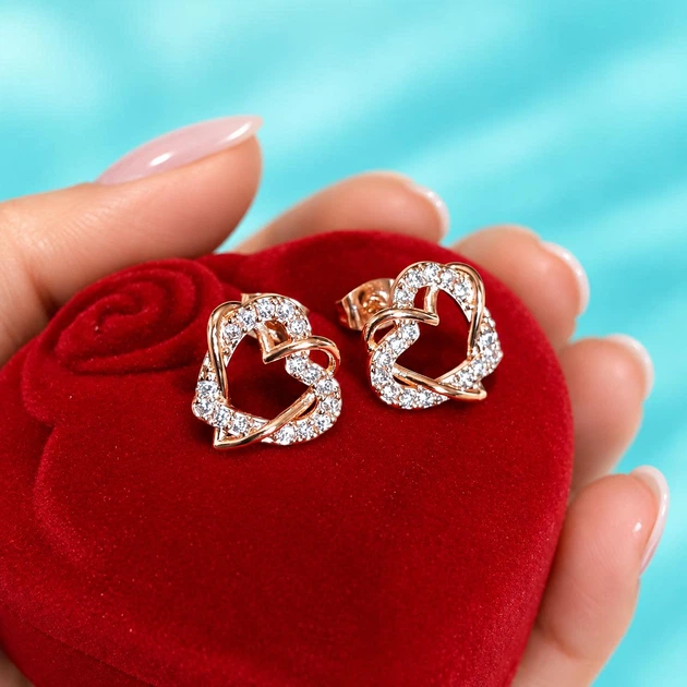 Серьги с цирконами "Переплетение двух сердец" медзолото 18К Xuping Jewelry в бархатной коробочке (6620) - изображение 4