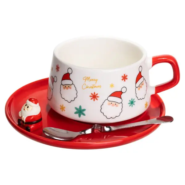 Чашка для латте-арту порцелянова Merry Christmas 250 мл з блюдцем(FM-CS-10A)(PR) - Фото 2 Чашка для латте-арту порцелянова Merry Christmas 250 мл з блюдцем(FM-CS-10A)(PR) - зображення 2