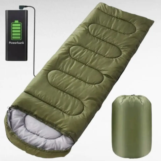 Зимовий спальний мішок з підігрівом USB від повербанка до -30°C 215×65 см Теплий тактичний спальник-ковдра для туризму кемпінгу - зображення 12