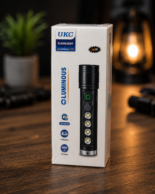 Ручний ліхтарик UKC Luminous S200 чорний LED, 4 режими, USB Type-C - Фото 4 Ручний ліхтарик UKC Luminous S200 чорний LED, 4 режими, USB Type-C - изображение 4