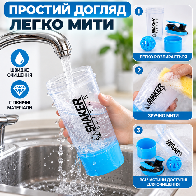 Шейкер спортивний ShakerBottle 700 мл для протеїну та коктейлів із кулькою-міксером і контейнером для порошку, герметичний - зображення 2