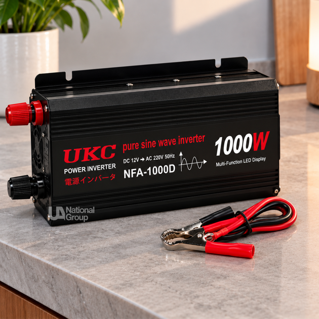 Інвертор перетворювач напруги 12В–220В UKC 1000W з чистою синусоїдою, дисплеєм та 2 USB, для резервного живлення техніки від АКБ 12В, реальна номінальна потужність 600Вт, пікова 1200Вт, RB-299 - зображення 2
