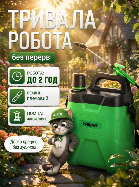 Обприскувач акумуляторний садовий плечовий Li-Ion 8 л Helper HP - 1158 акумуляторний розпилювач для саду городу та дачі з автоматичною помпою бездротовий оприскувач через плече для теплиць - зображення 2