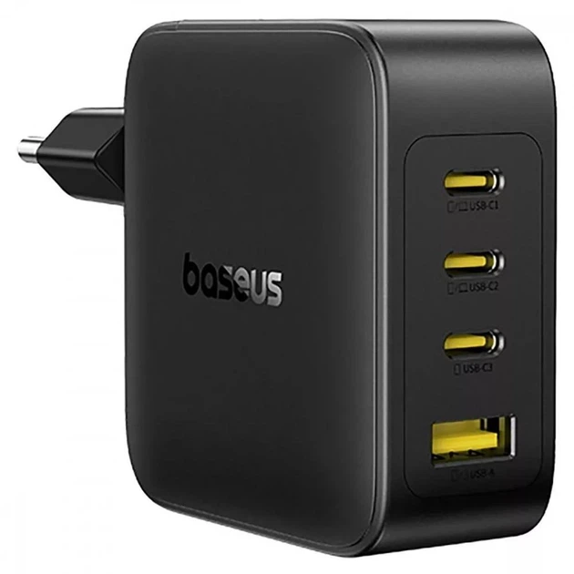 Сетевое зарядное устройство универсальная зарядка 140W Baseus EnerFill FH11 GaN 3хType-C/USB черный (E0121J00) - Фото 3 Сетевое зарядное устройство универсальная зарядка 140W Baseus EnerFill FH11 GaN 3хType-C/USB черный (E0121J00) - изображение 3