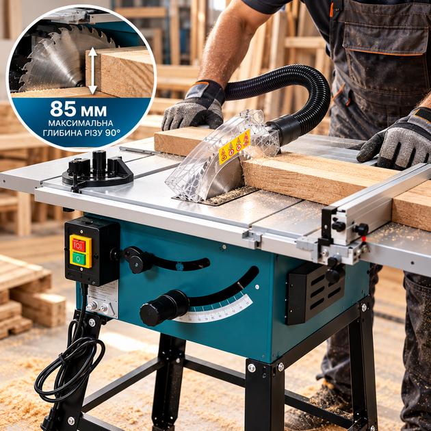 Циркулярний верстат BOXER TS-301 3500 Вт Настільна дискова пила з регулюванням нахилу 45° та глибиною різу до 85 мм - зображення 2