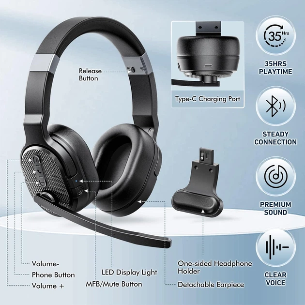 Беспроводная гарнитура COSMUSIS Trucker Bluetooth 5.0 с микрофоном для работы - Фото 2 Беспроводная гарнитура COSMUSIS Trucker Bluetooth 5.0 с микрофоном для работы - изображение 2
