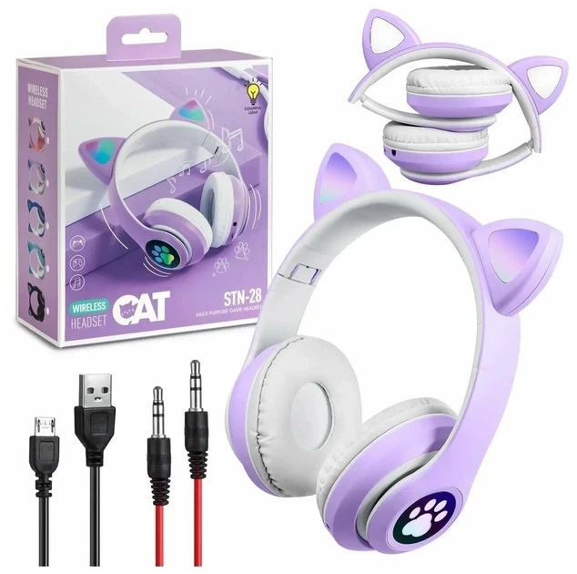 Бездротові дитячі навушники CAT з котячими вушками з підсвіткою MP3 Фіолетові - изображение 3