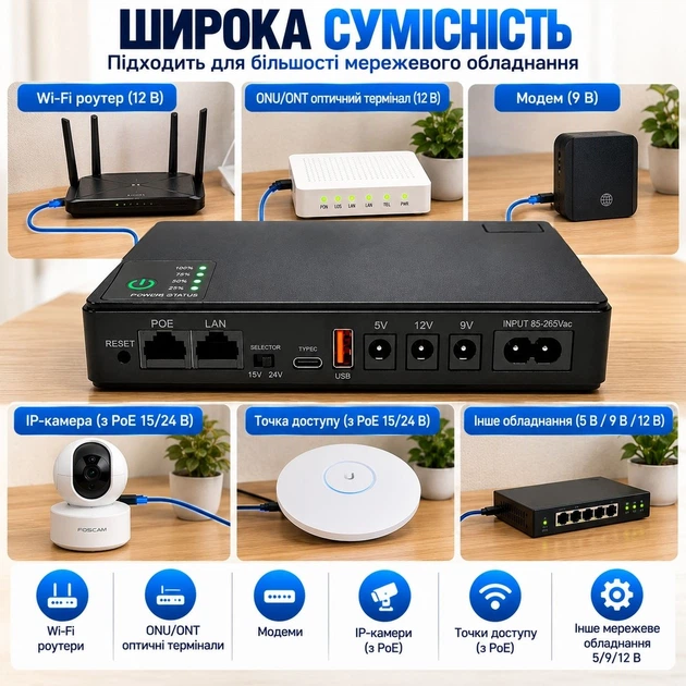 Джерело безперебійного живлення Mini UPS DC1018P 10400 mAh 18W для роутера, ONU/ONT, модема, камер, PoE 15/24V, 5V/9V/12V, USB - Фото 6 Джерело безперебійного живлення Mini UPS DC1018P 10400 mAh 18W для роутера, ONU/ONT, модема, камер, PoE 15/24V, 5V/9V/12V, USB - изображение 6
