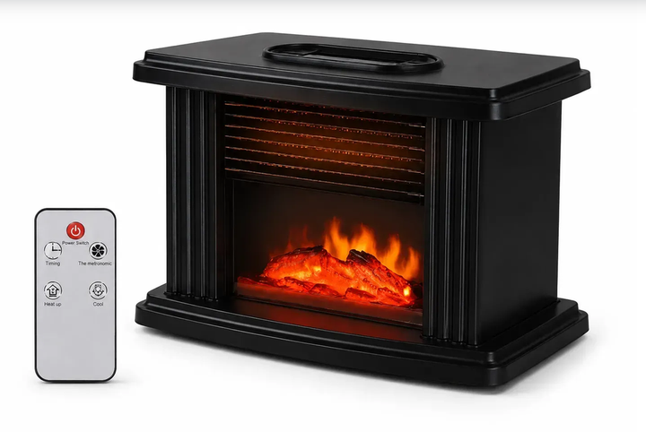 Портативный тепловентилятор Flame Heater 1000 Вт керамический обогреватель PTC с эффектом 3D пламени для комнаты до 20 м² термостатом 15–32°C пультом таймером 12 ч защитой от перегрева и опрокидывания - изображение 2