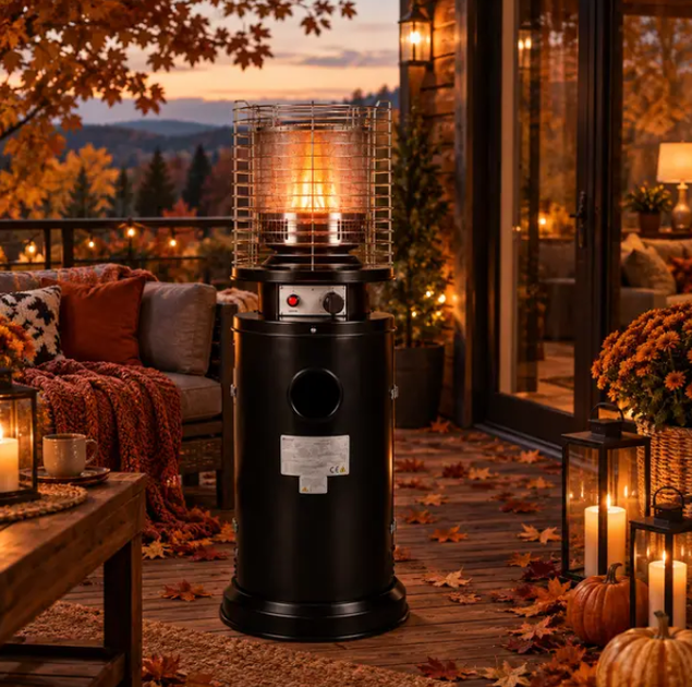 Уличный газовый обогреватель Gordon 13 кВт для террасы сада ресторана беседки с эффектом пламени защитной металлической решеткой регулятором пропан бутан черный - изображение 4