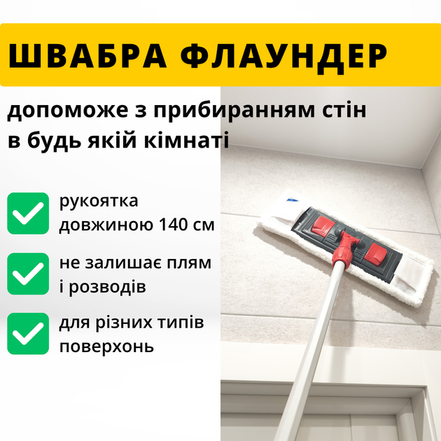 Швабра-флаундер з рукояткою для стелі та стін CLEANmaxx насадка 50 см - зображення 2
