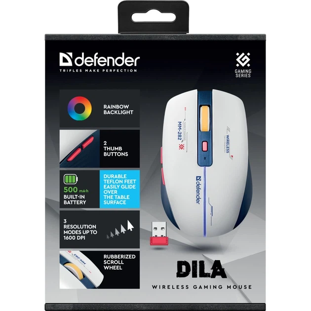 Мишка Defender Dila MM-282 Wireless White/Blue (52282) - Фото 7 Мишка Defender Dila MM-282 Wireless White/Blue (52282) - зображення 7