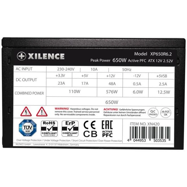 БЖ 650W Xilence Performance C+ 120mm, 80+ White, Retail Box (XP650R6.2) - изображение 4