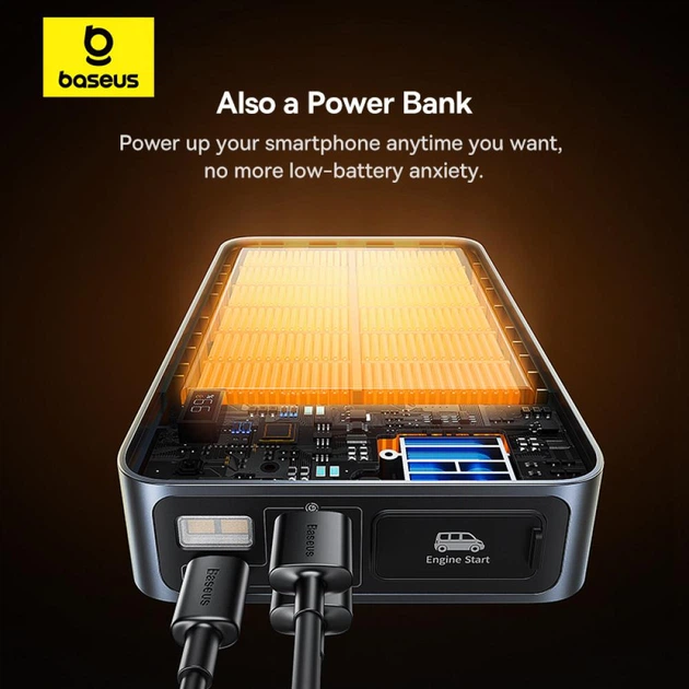 Пускозарядное устройство Бустер Baseus Super Energy Pro+ 12V 4000mAh 1600A для автомобиля с функцией Павербанка и фонарика Черный (C00245700111-02) - изображение 6