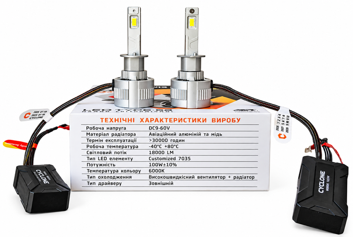 Светодиодная лампа H1 Cyclone Type-52 100Вт 9-60V (2 шт. комплект) - изображение 7