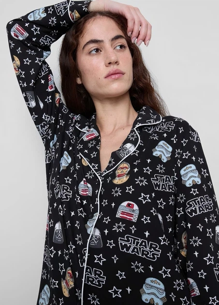Пижамная рубашка Primark boyfriend pyjamas long sleeve S для дома и сна Черный (10333) - изображение 2