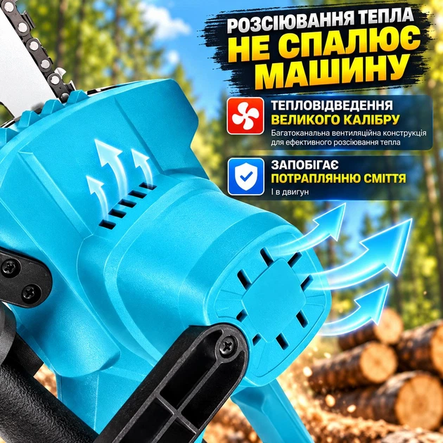 Бесщеточная аккумуляторная цепная электропила 48V на 2-х аккумуляторах для дома, дачи и пилки деревьев 12 дюймов - изображение 4
