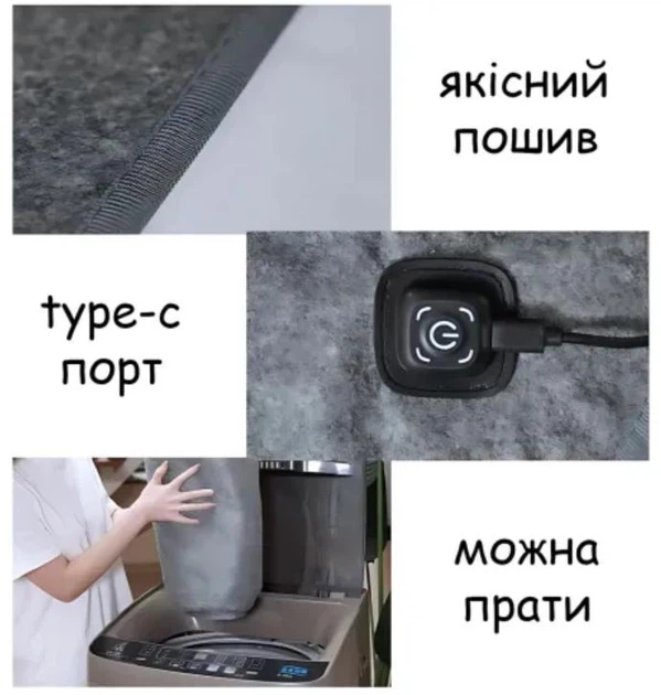 Электропростынь от повербанка 160х80 см, Usb одеяло с подогревом, 3 режима нагрева от 35 до 60 градусов, с автоматическим отключением, серый - изображение 3