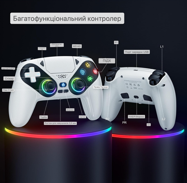 Геймпад беспроводной Gamrombo для PS5, PS5 Pro, PS5 Slim и ПК, контроллер с двойной вибрацией, Turbo/Macro, 6-осевым гироскопом, - изображение 3