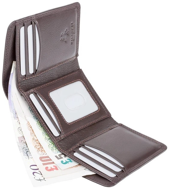 Мужской кожаный кошелек из натуральной кожи вертикальный с RFID защитой, компактный с ID окном, коричневый 61282 - Фото 2 Мужской кожаный кошелек из натуральной кожи вертикальный с RFID защитой, компактный с ID окном, коричневый 61282 - изображение 2