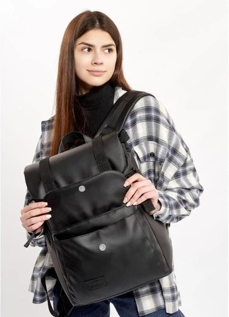 Жіночий міський рюкзак RollTop Sambag Loft Zard з клапаном для ноутбука до 17 дюймів, чорний 60567 - зображення 5