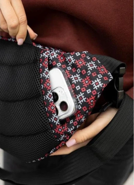 Большая женская поясная сумка бананка тканевая городская Sambag DynamicDart черная с принтом 60516 - изображение 6