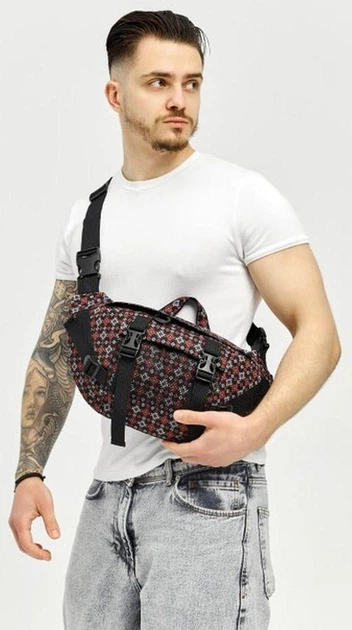 Большая мужская поясная сумка бананка тканевая Sambag DynamicDart с принтом черная 61059 - Фото 9 Большая мужская поясная сумка бананка тканевая Sambag DynamicDart с принтом черная 61059 - изображение 9