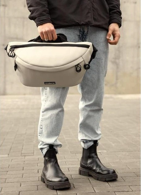 Мужская сумка-бананка под ноутбук Sambag Urban Laptop черная серая текстильная сумка-кроссбоди для ноутбуков до 14″ 51937 - изображение 6
