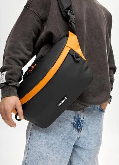 Чоловіча сумка-бананка під ноутбук Sambag Urban Laptop чорно-оранжева текстильна кросс-боді сумка для ноутбука до 14″ 51940 - зображення 5