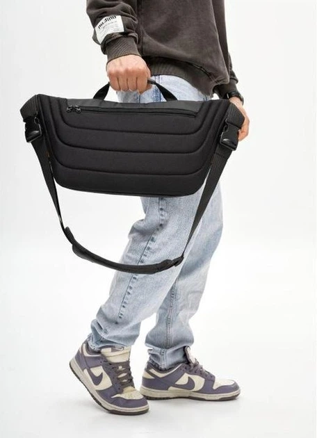 Чоловіча сумка-бананка під ноутбук Sambag Urban Laptop чорно-оранжева текстильна кросс-боді сумка для ноутбука до 14″ 51940 - зображення 8