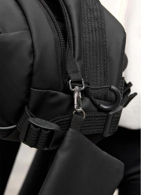 Женская сумка бананка через плечо Sambag Flex Pro черная вместительная городская с карманами 62268 - изображение 7