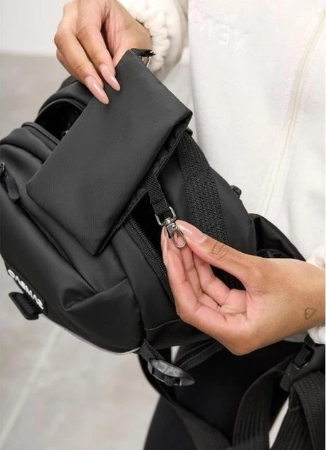 Женская сумка бананка через плечо Sambag Flex Pro черная вместительная городская с карманами 62268 - изображение 10