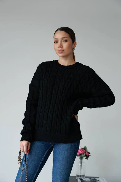Подовжений вʼязаний жіночий светр NADIA, колір Чорний розмір One Size - Фото 1 Подовжений вʼязаний жіночий светр NADIA, колір Чорний розмір One Size - изображение 1