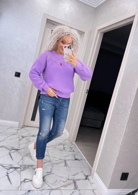 Жіночий вʼязаний ажурний светр з англійської вʼязки BOGDANA, колір Бузок розмір One Size - Фото 1 Жіночий вʼязаний ажурний светр з англійської вʼязки BOGDANA, колір Бузок розмір One Size - изображение 1