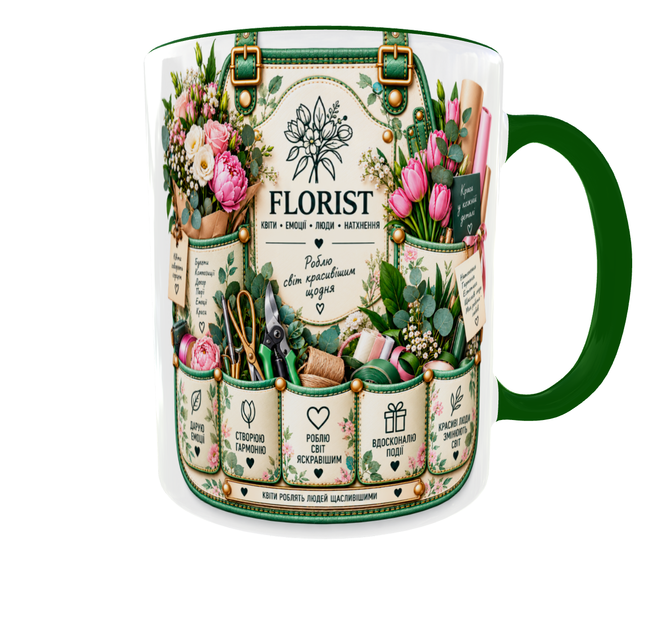 Чашка з принтом FLORIST (Флорист) 330 мл зелена ручка - зображення 3
