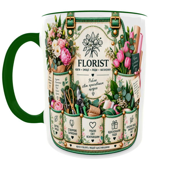 Чашка з принтом FLORIST (Флорист) 330 мл зелена ручка - зображення 4