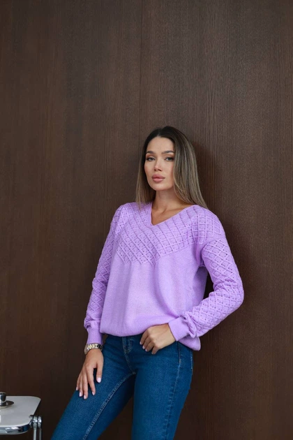 Жіночий вʼязаний тонкий джемпер BELLA, колір Бузок розмір One Size - Фото 1 Жіночий вʼязаний тонкий джемпер BELLA, колір Бузок розмір One Size - зображення 1