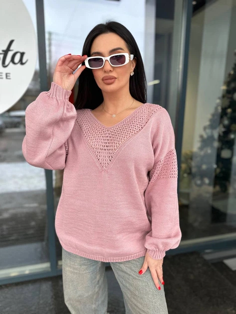 Жіночий вʼязаний тонкий ажурний джемпер ALINA, колір Пудра розмір One Size - Фото 5 Жіночий вʼязаний тонкий ажурний джемпер ALINA, колір Пудра розмір One Size - зображення 5
