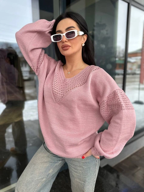 Жіночий вʼязаний тонкий ажурний джемпер ALINA, колір Пудра розмір One Size - Фото 6 Жіночий вʼязаний тонкий ажурний джемпер ALINA, колір Пудра розмір One Size - зображення 6