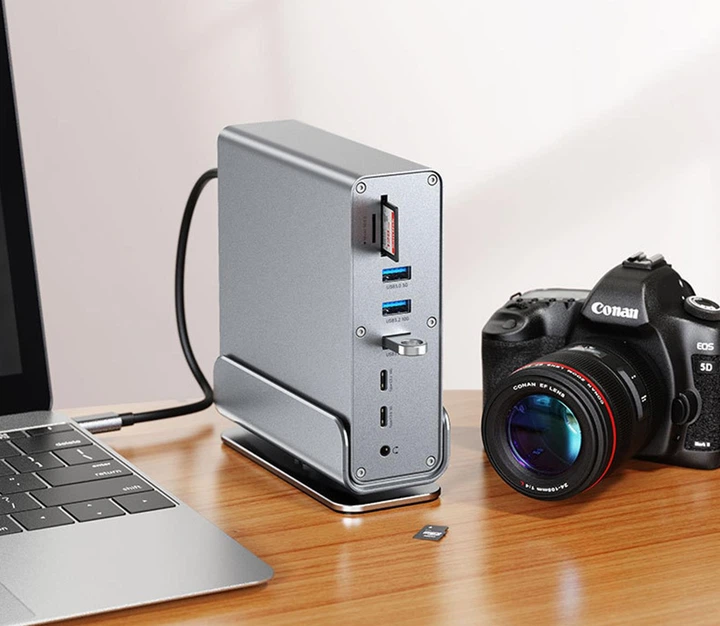 Хаб Док станция Deepfox-2606 15 в 1 с поворотной подставкой USB Type-C концентратор для ноутбука компьютера 15 портов - изображение 9