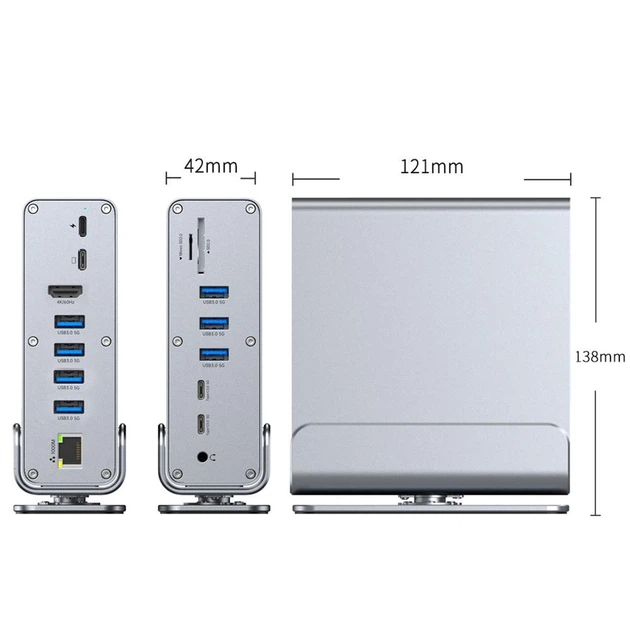 Хаб Док станция Deepfox-2606 15 в 1 с поворотной подставкой USB Type-C концентратор для ноутбука компьютера 15 портов - изображение 12