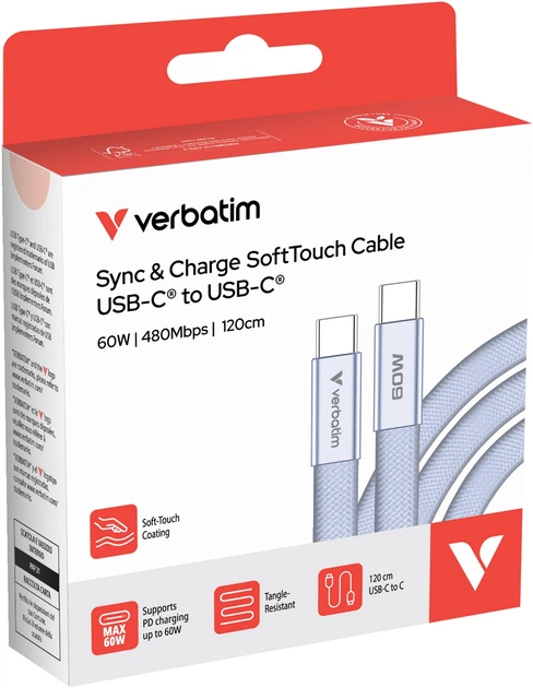 Kabel Verbatim USB Type-C - Type-C M/M 60W 1.2 m Purple (023942302759) - Zdjęcie 3 Kabel Verbatim USB Type-C - Type-C M/M 60W 1.2 m Purple (023942302759) - obraz 3