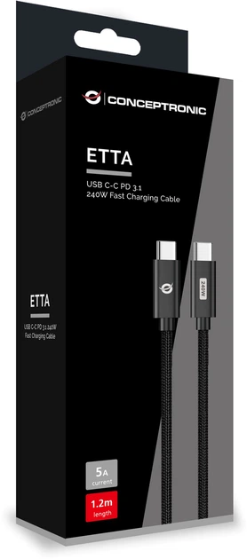 Кабель Conceptronic USB Type-C - Type-C M/M 0.48 Gbit/s 1.2 m Black (ETTA03B12) - Фото 3 Кабель Conceptronic USB Type-C - Type-C M/M 0.48 Gbit/s 1.2 m Black (ETTA03B12) - зображення 3