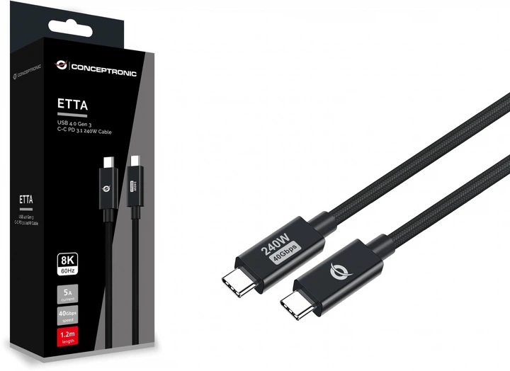 Kabel Conceptronic USB Type-C - Type-C M/M 40 Gbit/s 1.2 m Black (ETTA04B12) - obraz 3