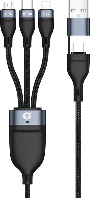 Кабель Conceptronic USB Type A/Type-C - Type-C/Micro-USB B/Lightning 100 W 1.5 m Black (ETTA06B15) - Фото 1 Кабель Conceptronic USB Type A/Type-C - Type-C/Micro-USB B/Lightning 100 W 1.5 m Black (ETTA06B15) - зображення 1