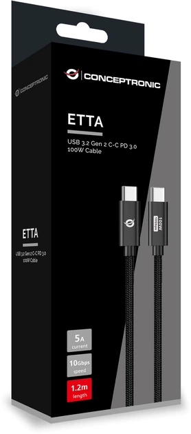 Kabel Conceptronic USB Type-C - Type-C M/M 10 Gbit/s 1.2 m Black (ETTA02B12) - obraz 4